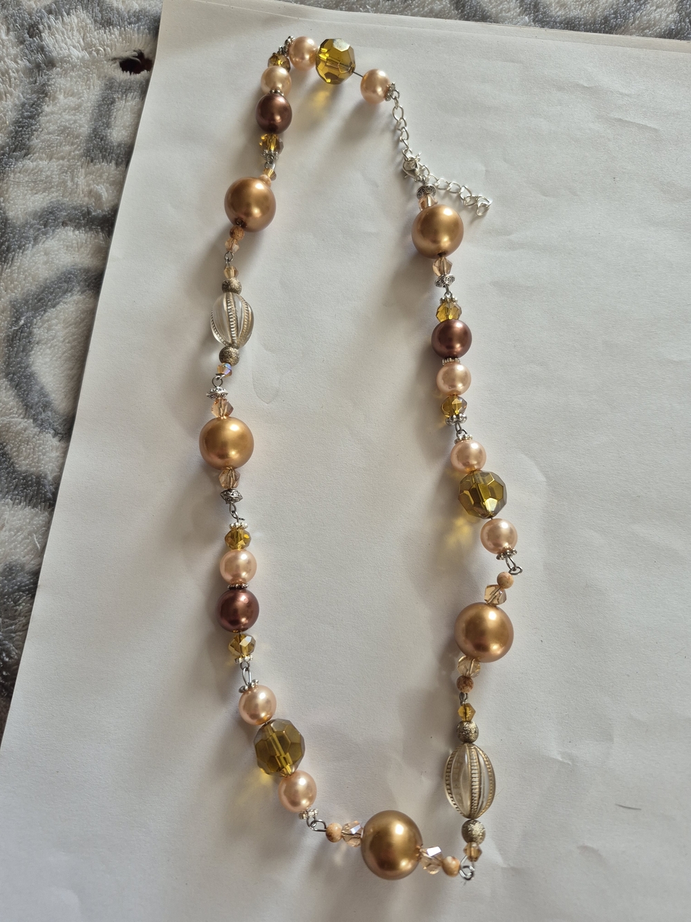 Champagne and Gold Beaded Women's Necklace - Elegant Pearl Accent Necklace